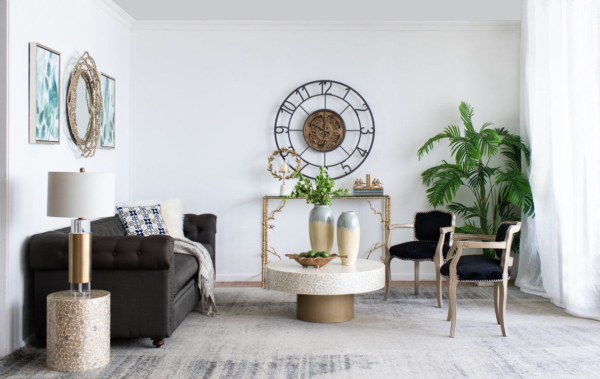 14.2x3.5x19.7" Iron Floral Hurricane With Marble Base