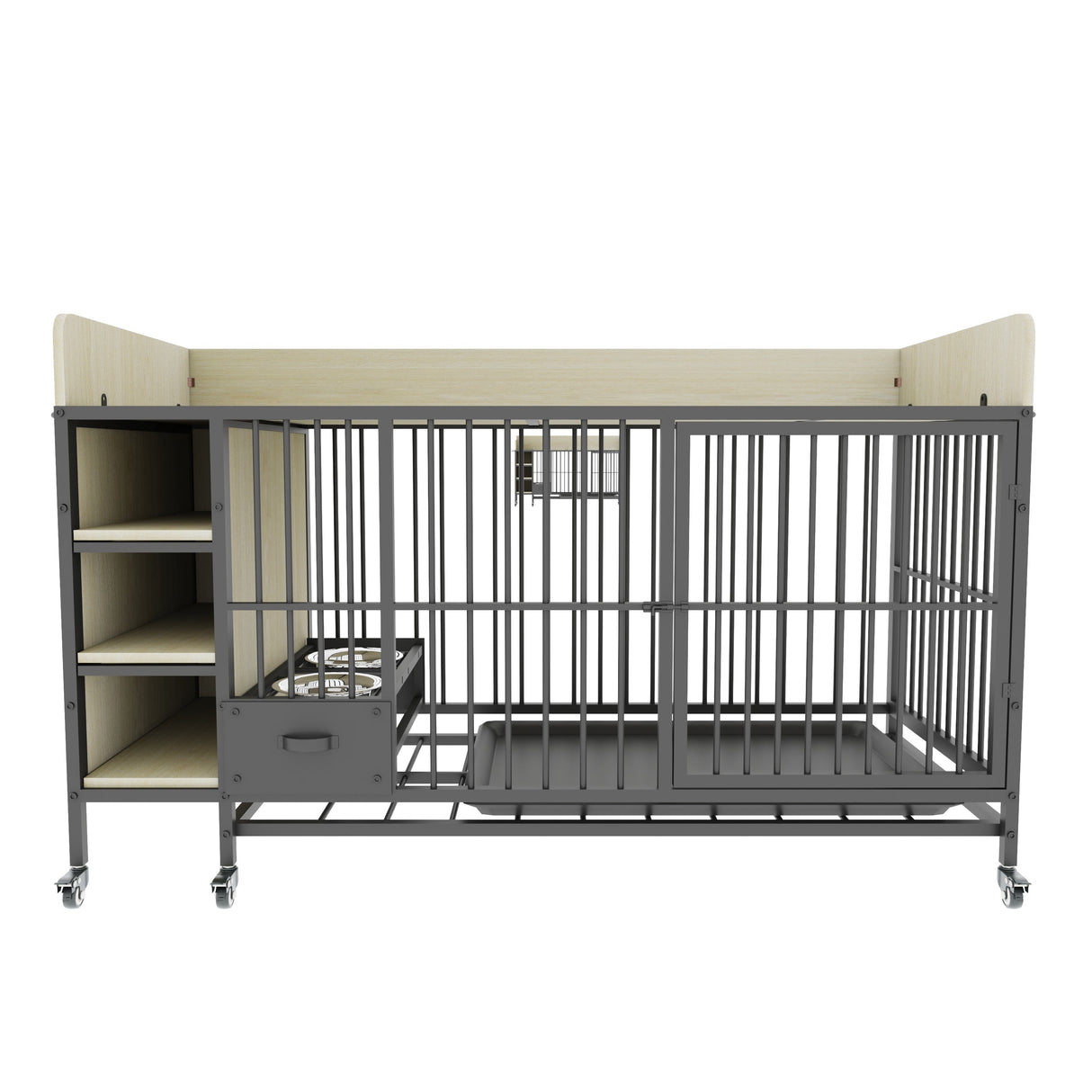 Large Pet Cage with Storage Rack Black and Beige