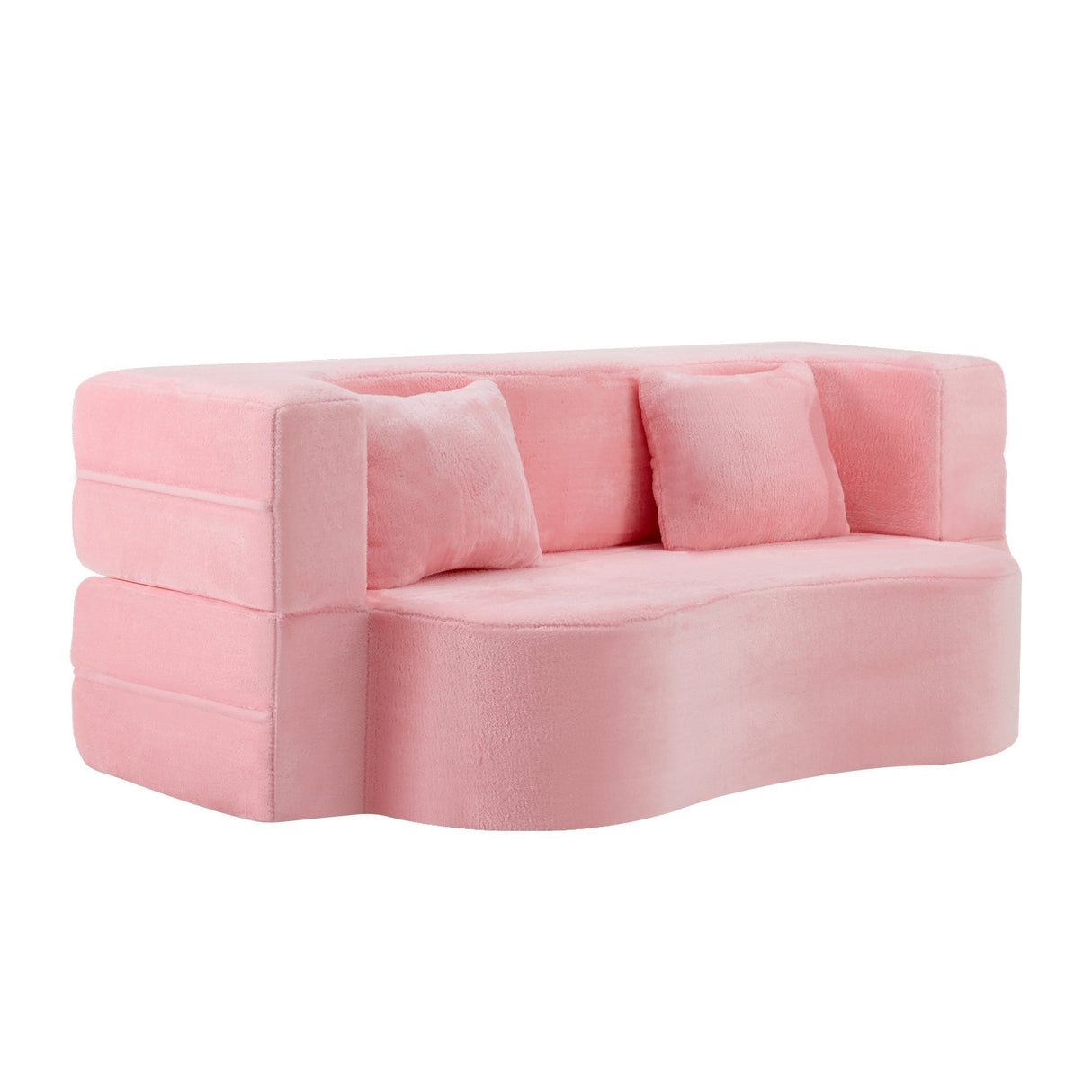 71-Inch Folding Sofa Bed in Pink Chenille with High-Density Foam