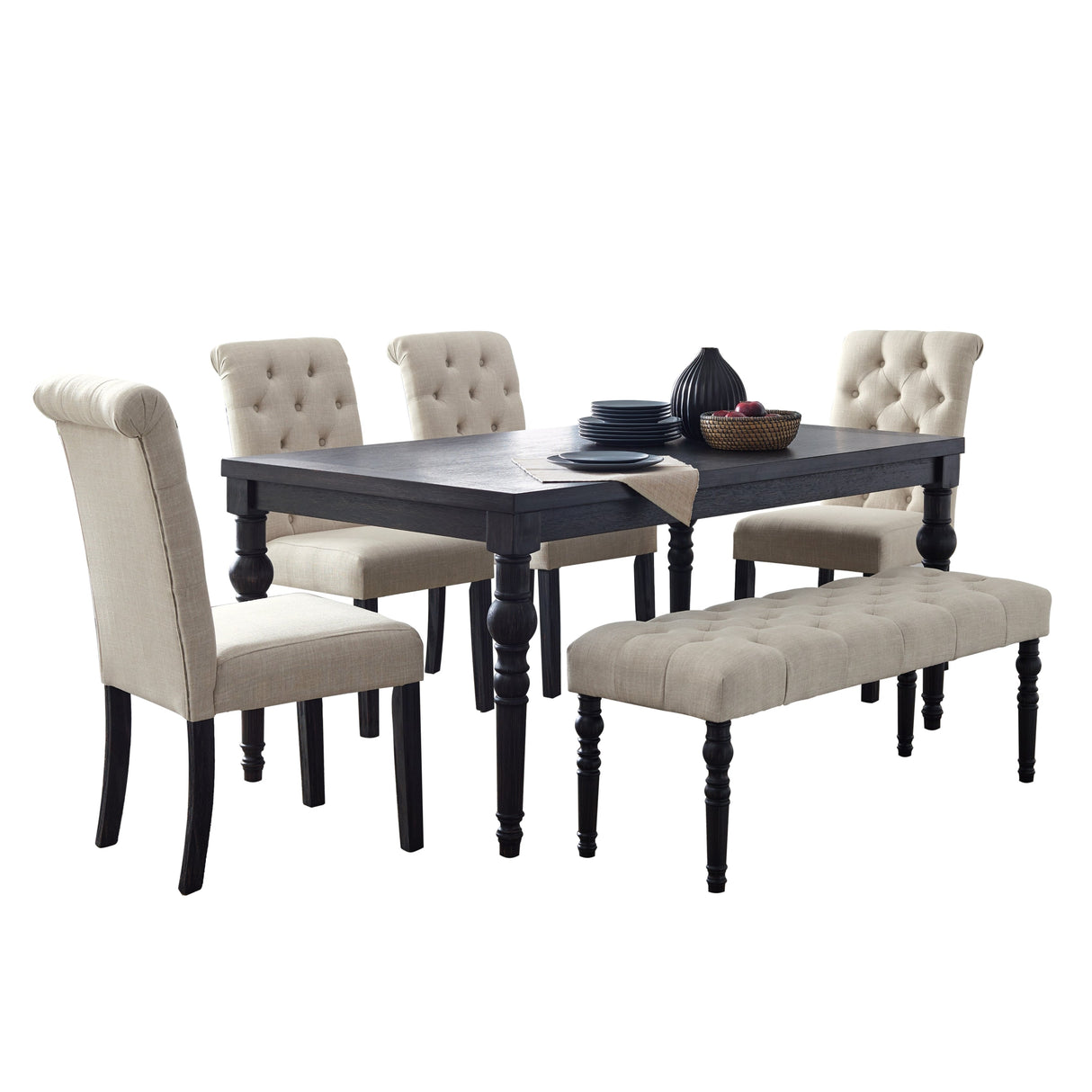 Woodland Driftwood-Finished Dining Set with Upholstered Seating
