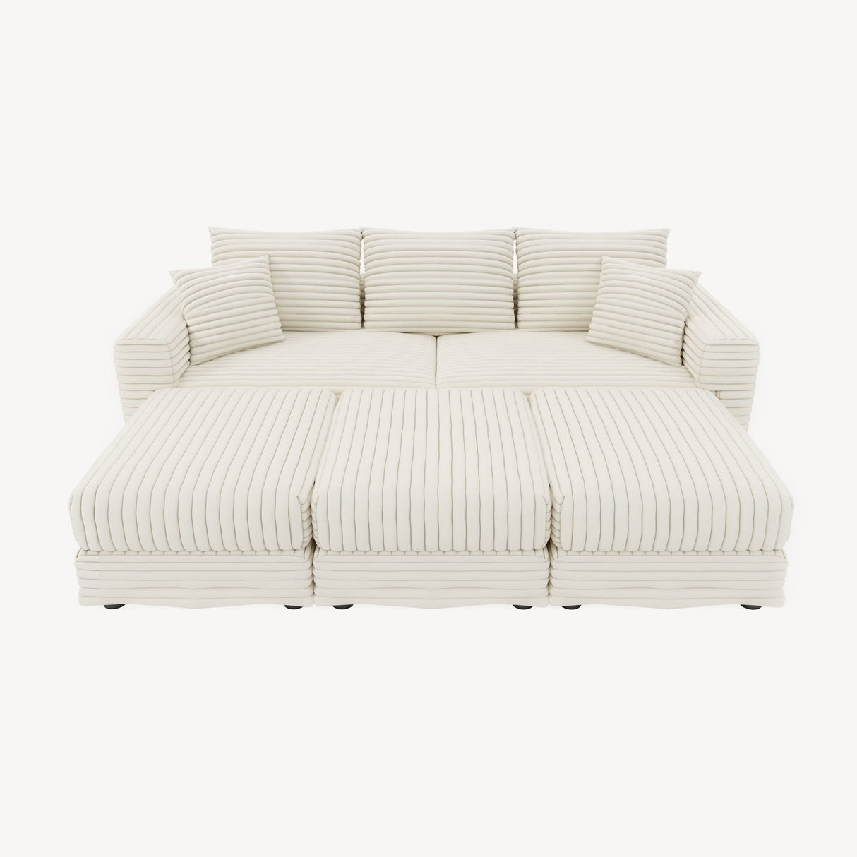 Deep Seat Convertible Sofa With Soft Pillows And Ottomans