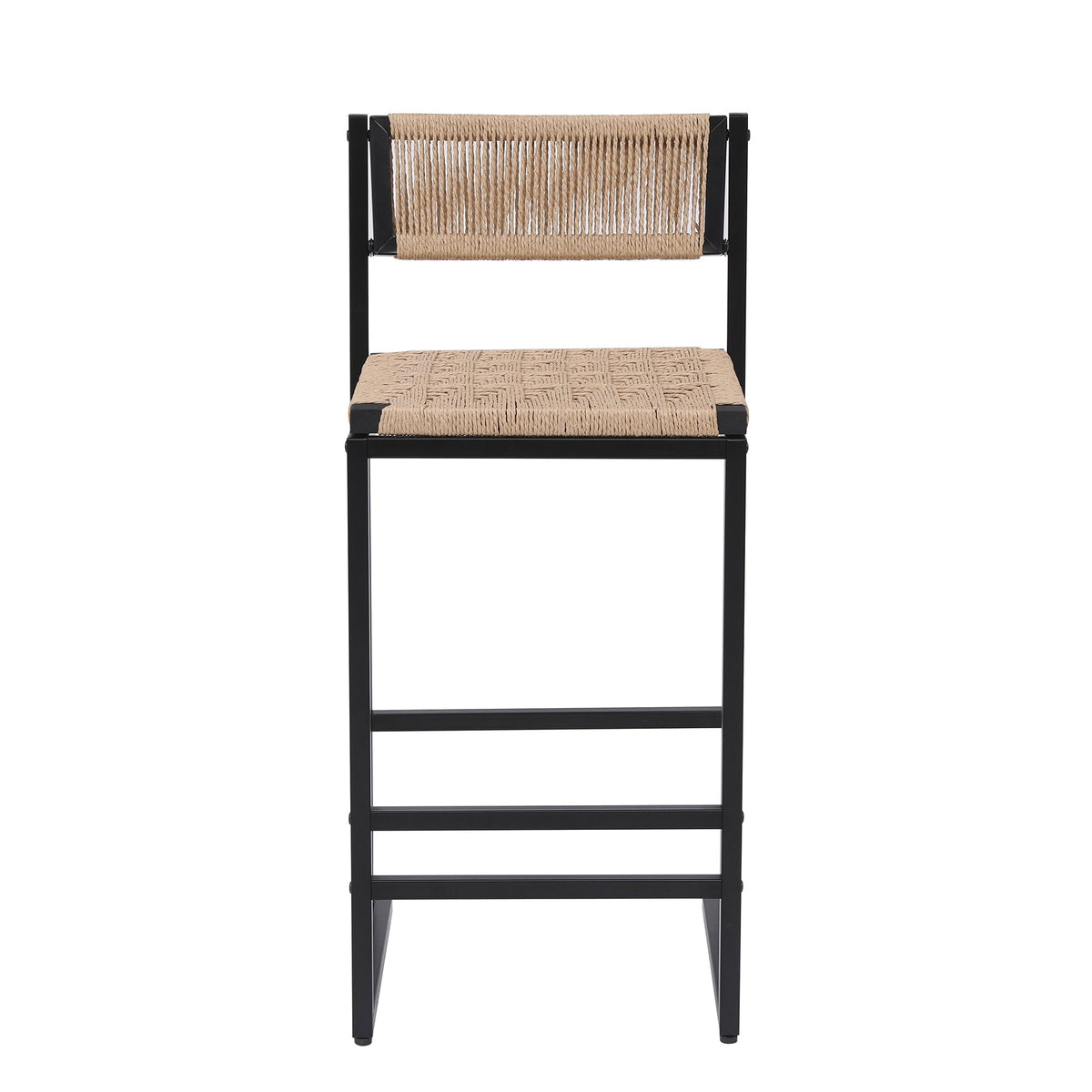 Kitchen Bar Stools with Footrest Set of 2 Paper Rope Weave Dining Chairs