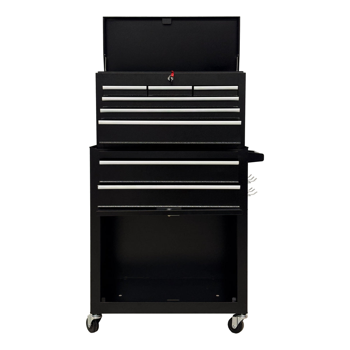 8‑Drawer High‑Capacity Rolling Tool Chest, 2‑in‑1 Detachable Top Box,Metal Tool Storage Cabinet with Drawer Liners, Lockable Wheels & Side Hooks, Heavy‑Duty Tool Cart for Garage Workshop‑Black