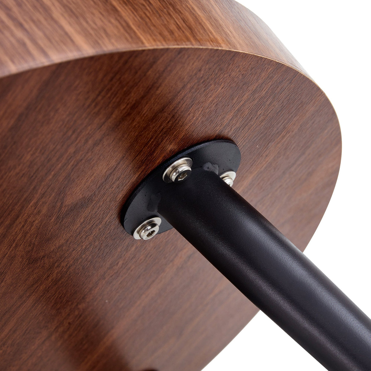 Modern Round Coffee Table - Walnut Pattern MDF And Black Metal Legs