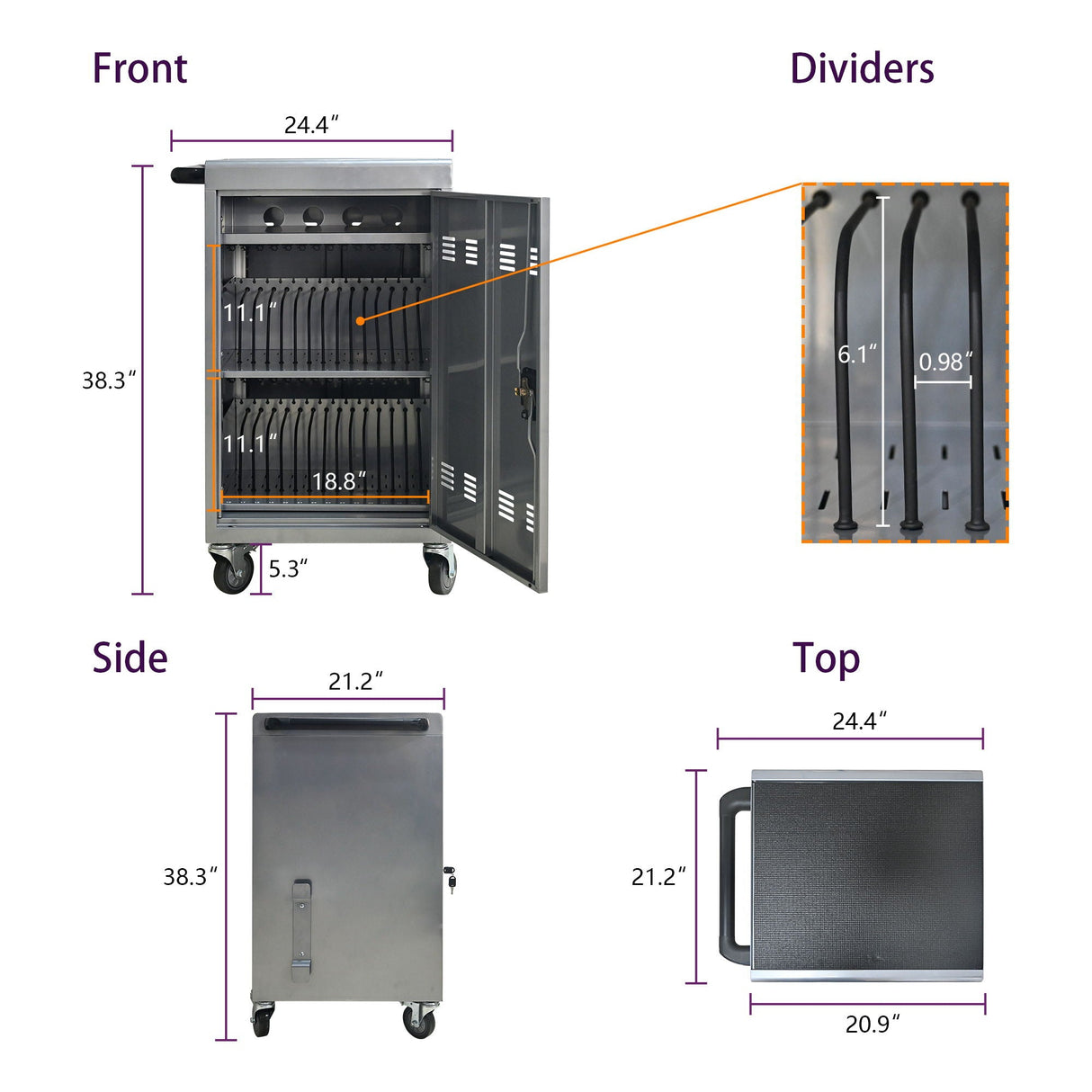 Mobile Charging Cart Station for Chromebook, Tablet and Laptop Computer with Power Strip Included