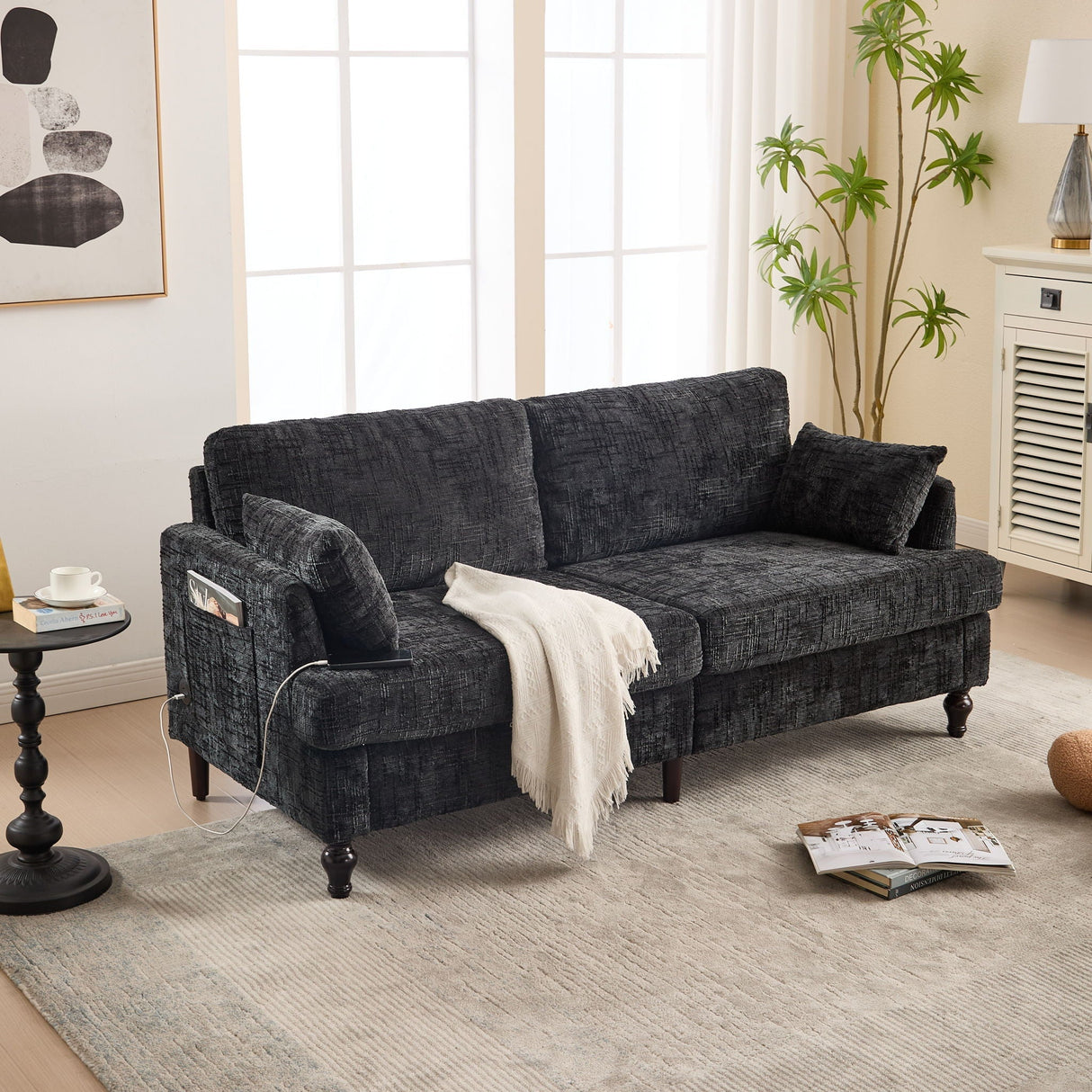2 Seater Sofa With LED Light, USB Charging Port, And Storage Bag