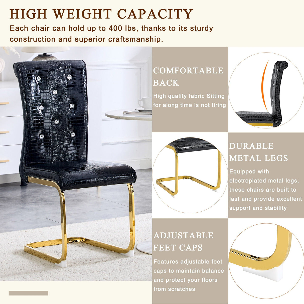 Elegant Design Alligator Skin Upholstered Dining Chairs