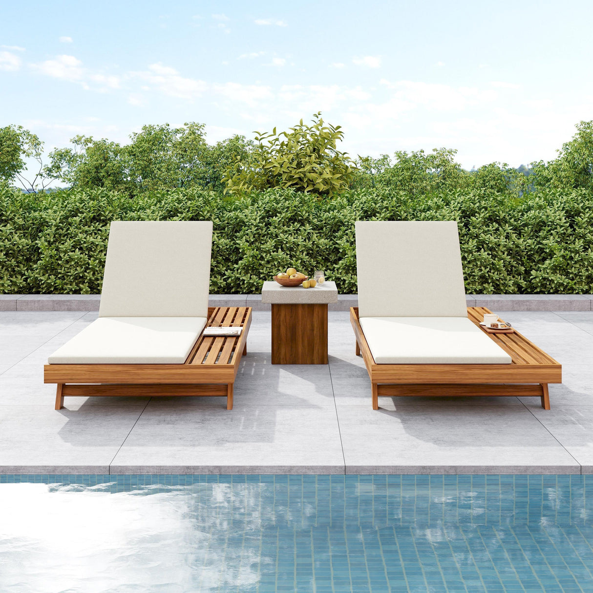 Lounge Chaise Set, Acacia Wood with Water-Resistant Cushions