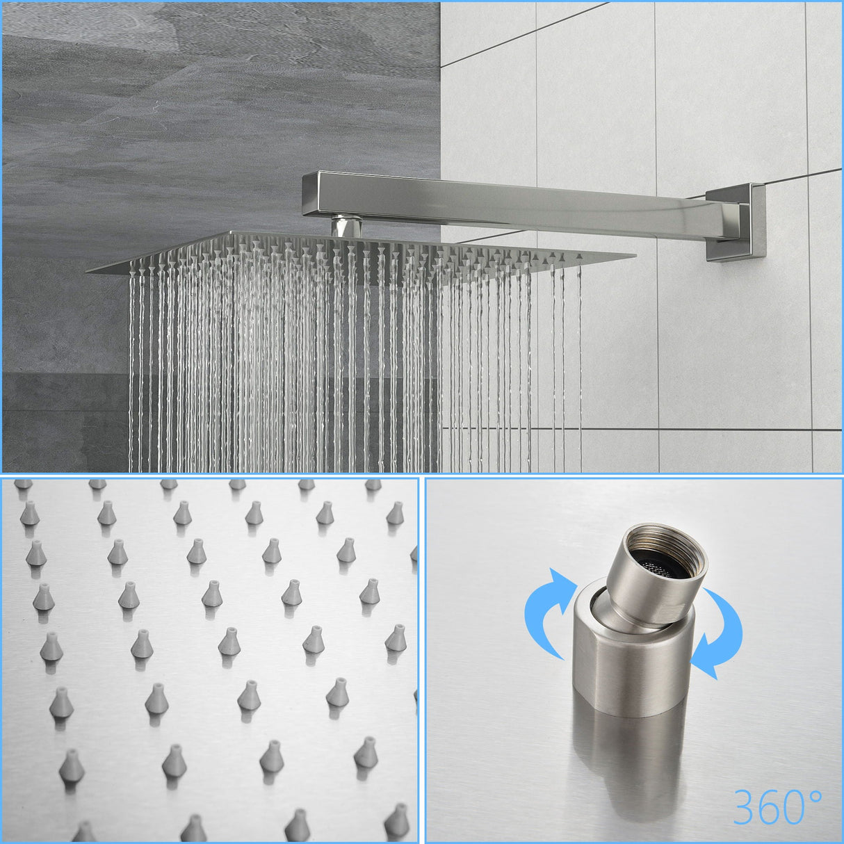 Dual Shower Head System With 12" Wall Mounted Square Rain Shower And Rough In Valve
