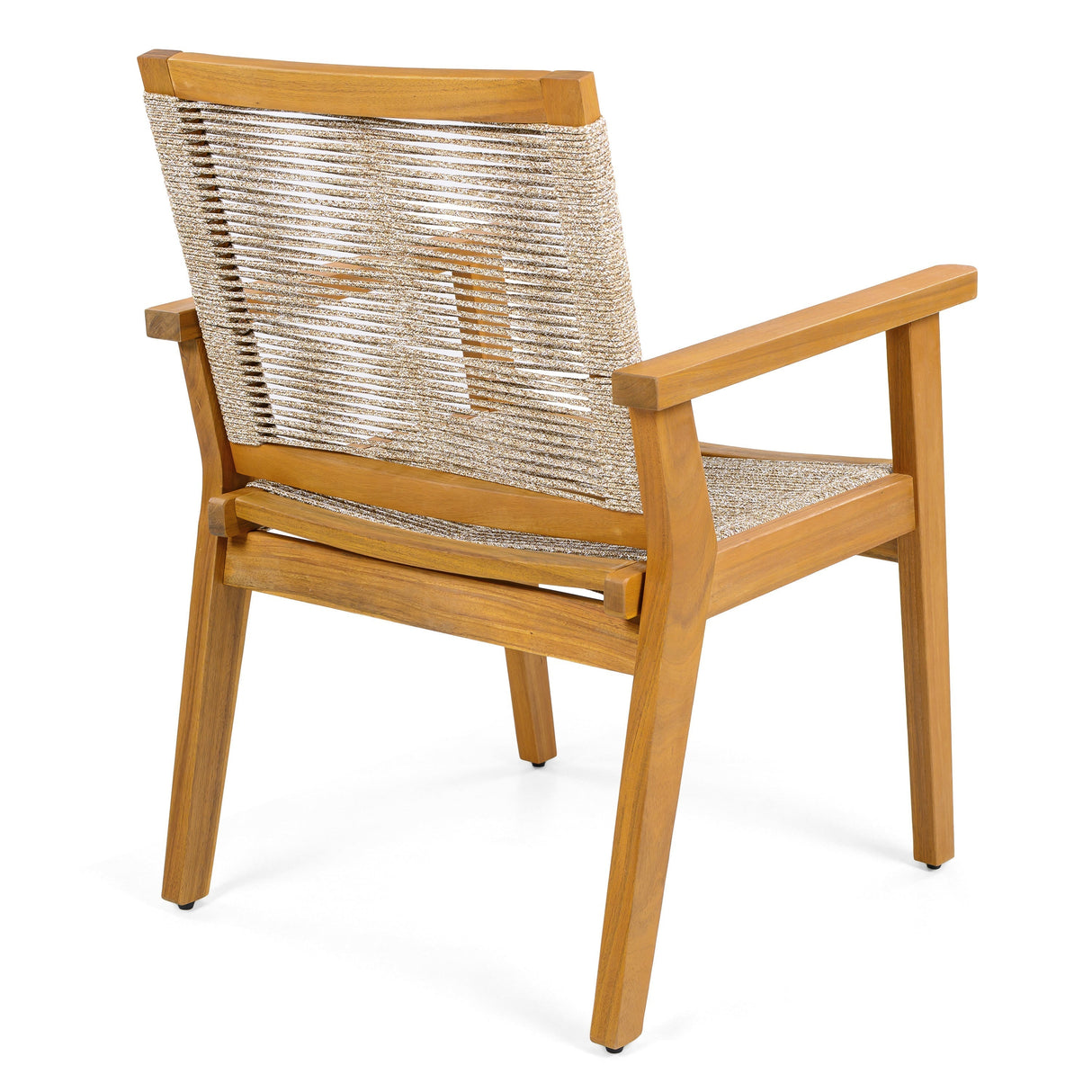 Outdoor Dining Chairs Set of 2 with Teak Finish Wood Frame and Brown Rope