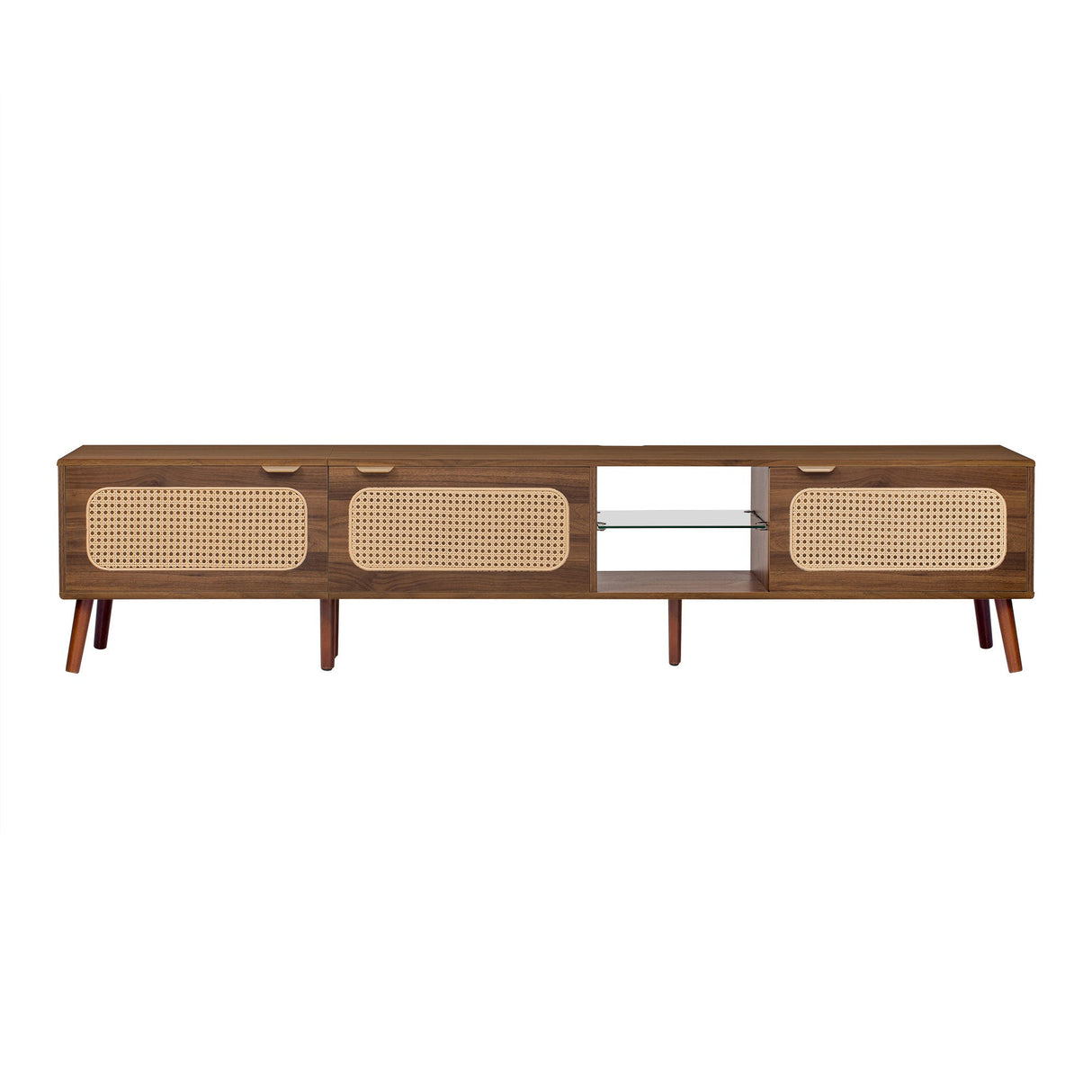 78" TV Stand With Ample Storage And Open Shelving - Walnut