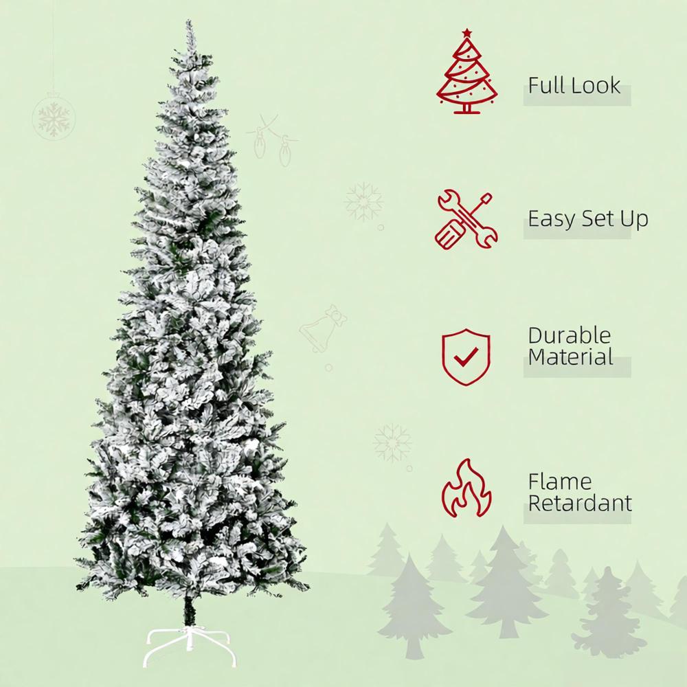 Snow-Flocked Slim Pine Artificial Christmas Tree