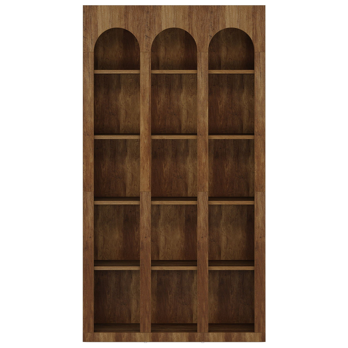 5 Tier Farmhouse Arched Bookcase For Living Room - Rustic Brown