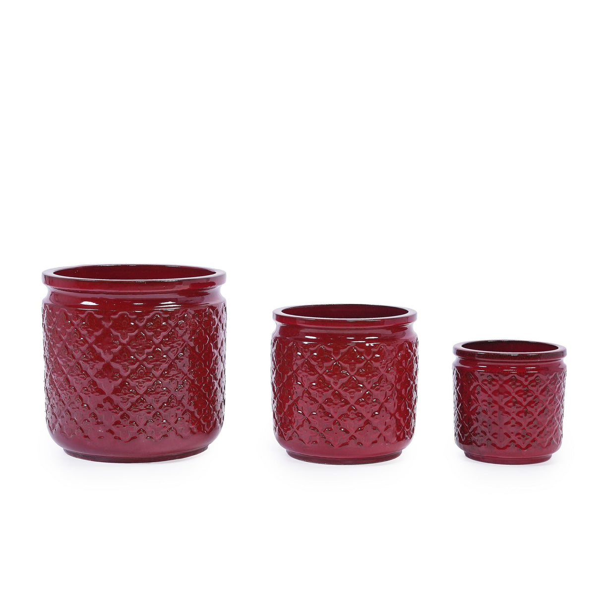 3 Pieces Ceramic Flowerpot Planter For Patio & Garden Or Windowsills - Bean Paste Red