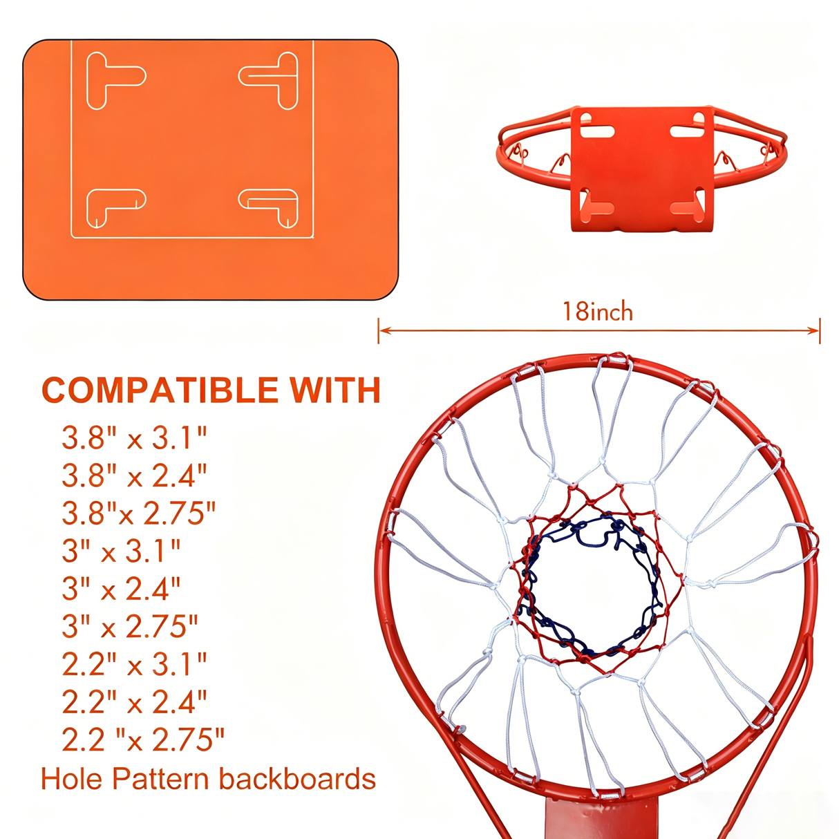 18" Steel Basketball Rim Replacement with Net