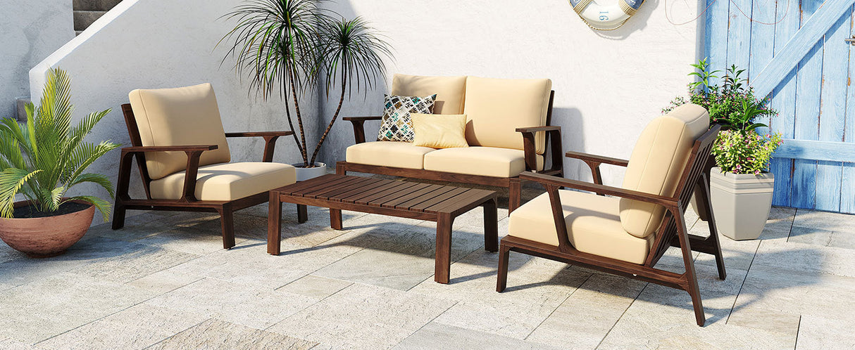4-Piece Outdoor Sofa Set with Cushions and Coffee Table