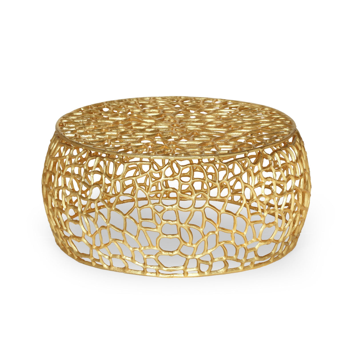 Modern Glam Mesh Coffee Table with Gold Accents and Aluminum Frame