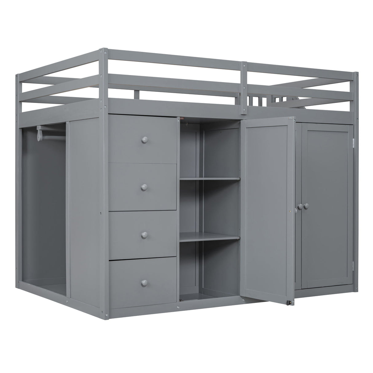 Loft Bed With Built In Wardrobes, Cabinets And Drawers