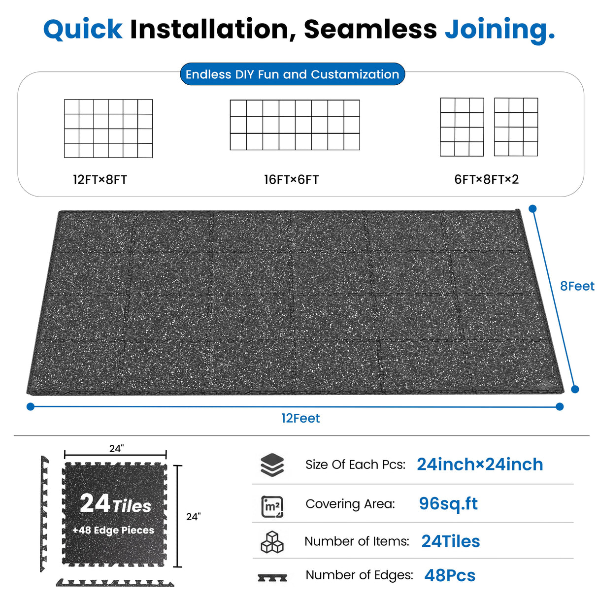 0.6 Inch Thick Gym Floor Mats with EVA Foam