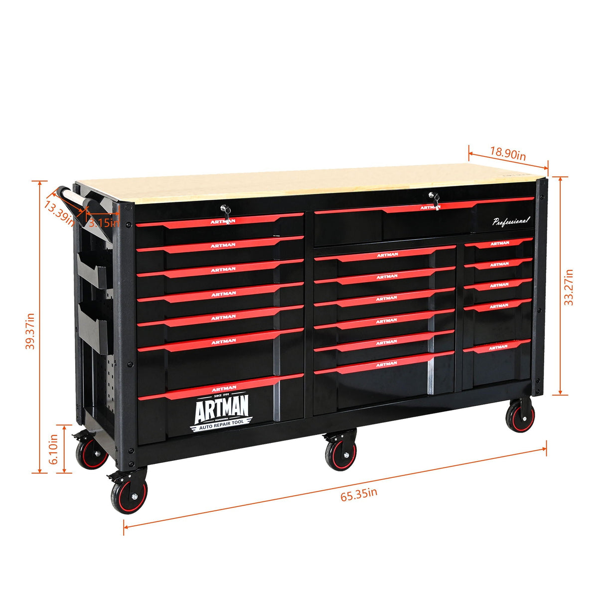 Heavy Duty Tool Cart With 19 Drawers, Tools Not Included, Mobile Storage For Workshop Or Laboratory - Black / Red