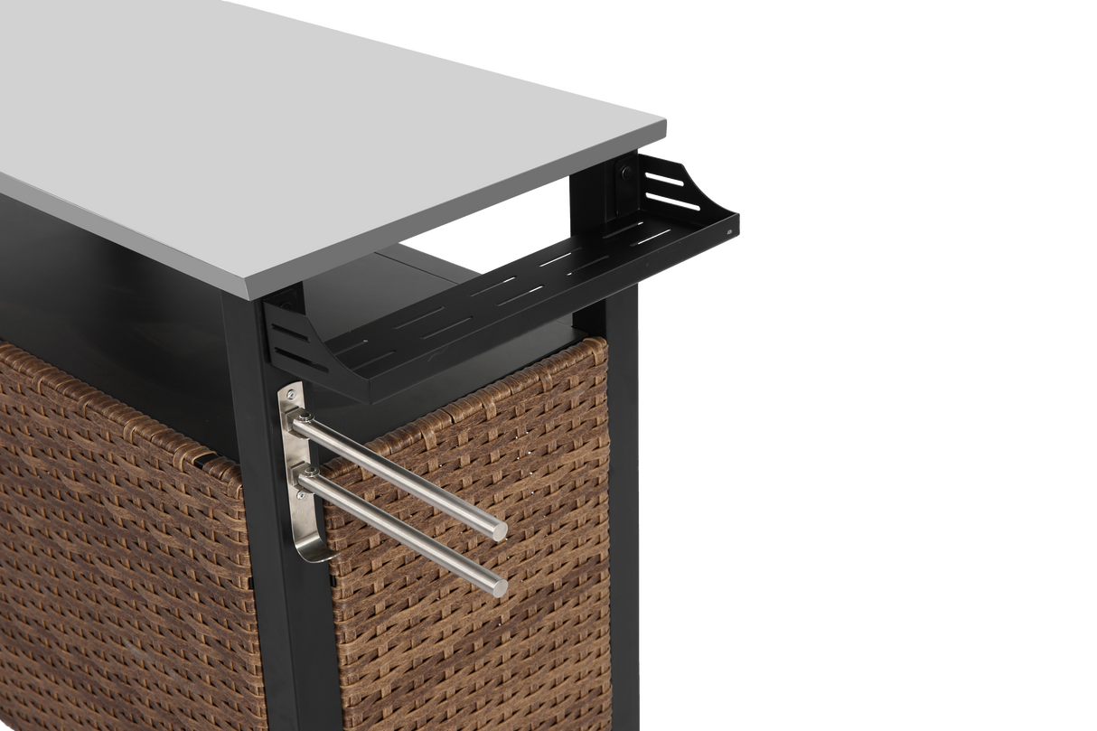 Outdoor Kitchen Wicker Island Rolling Cart & Storage Cabinet Brown