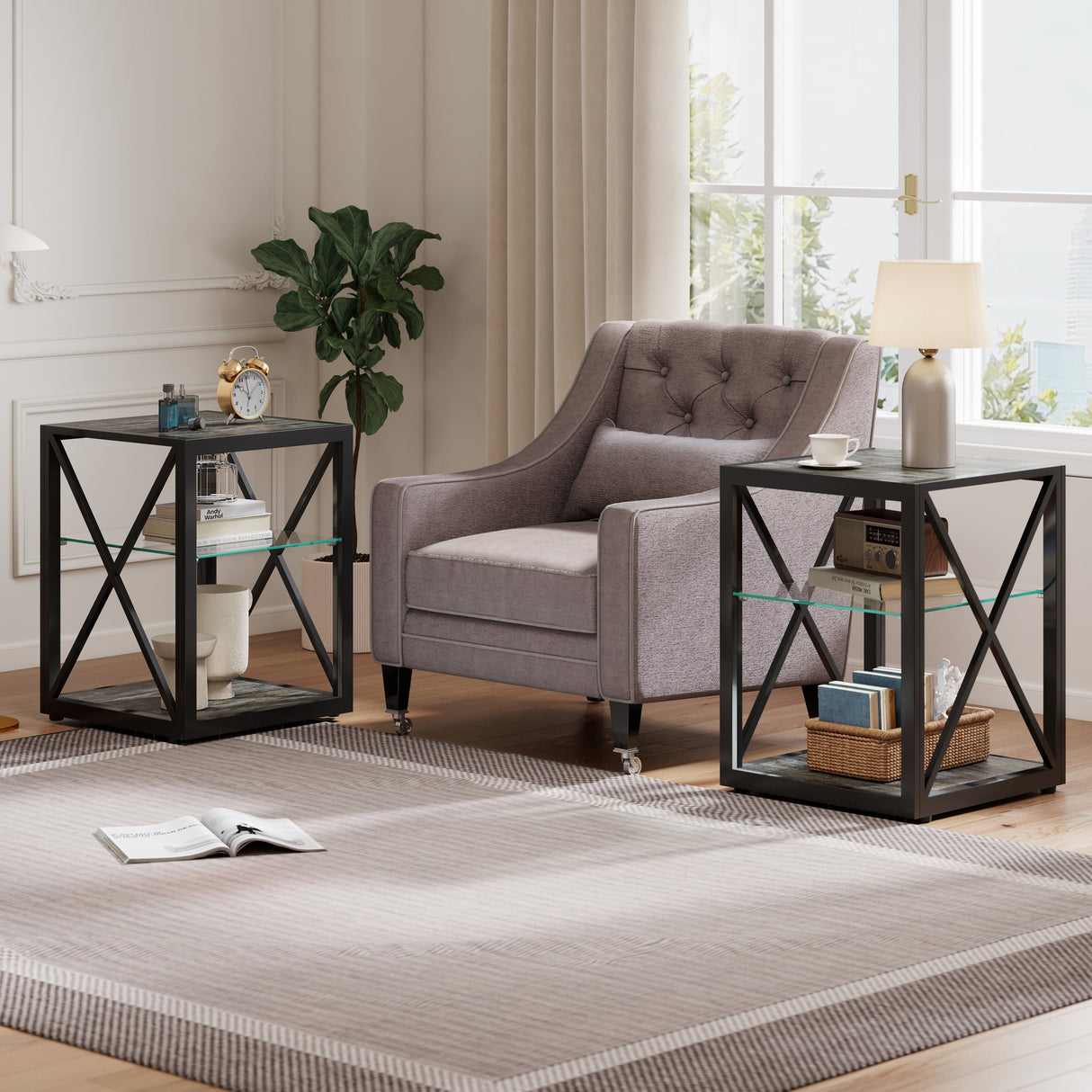 Set of 2 Modern End Tables for Bedroom & Living Room