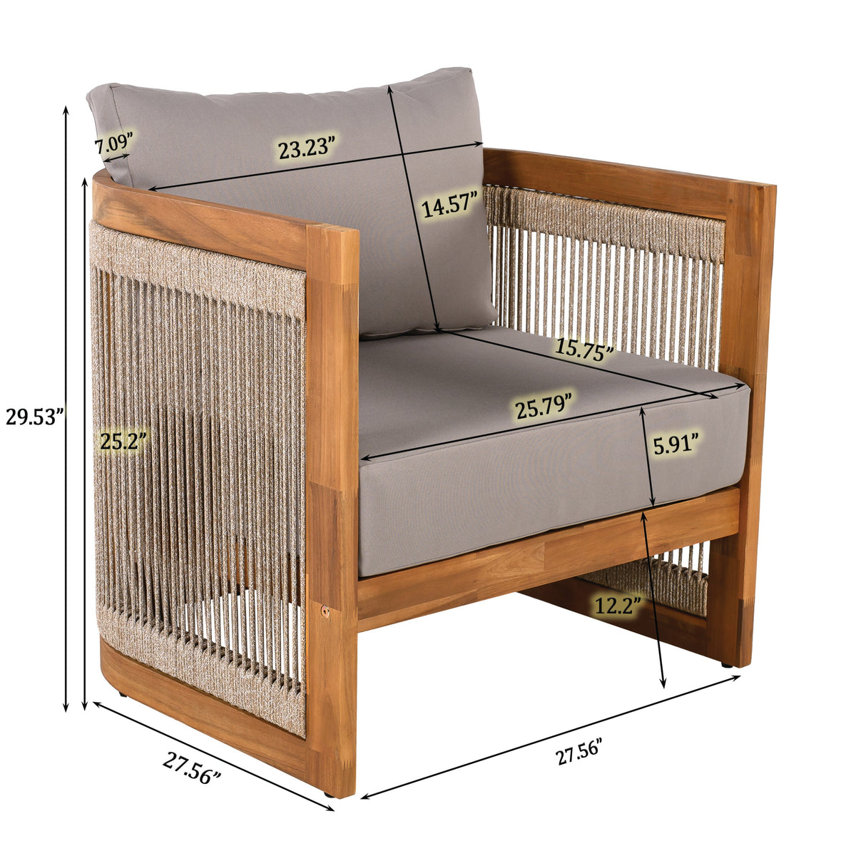 4-Piece Patio Seating Group with Acacia Wood and Woven Rope Accents