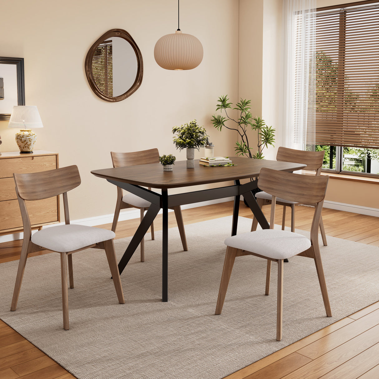 5-Pieces Upholstered Dining Set With Rubberwood Frame