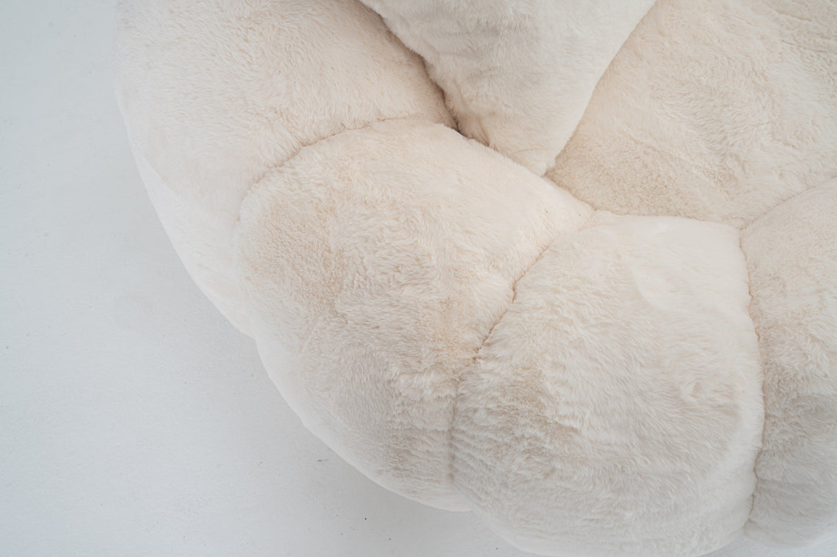 Floral-Shaped Beige Two-Seater Sofa with Ultra-Soft Faux Fur