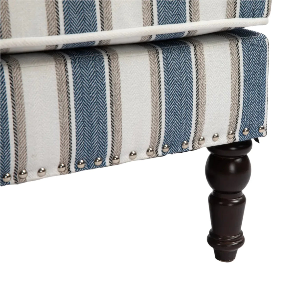 Upholstered Accent Chair with Striped Linen Fabric and Nailhead Trim