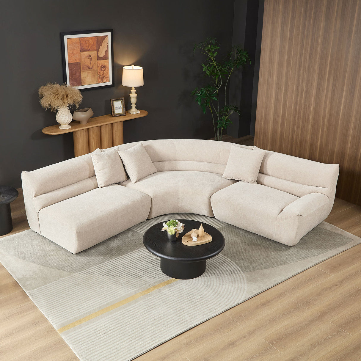 Modular Curved Sectional Sofa, 3-Piece Free-Form Configuration