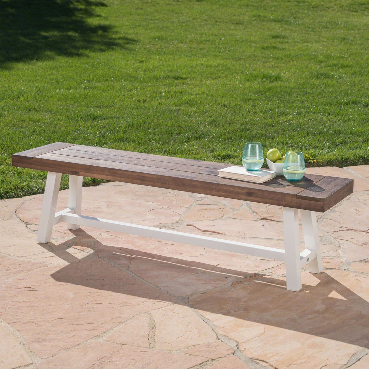 Tranquilizer Outdoor Acacia Wood Bench with Slat Panel Design