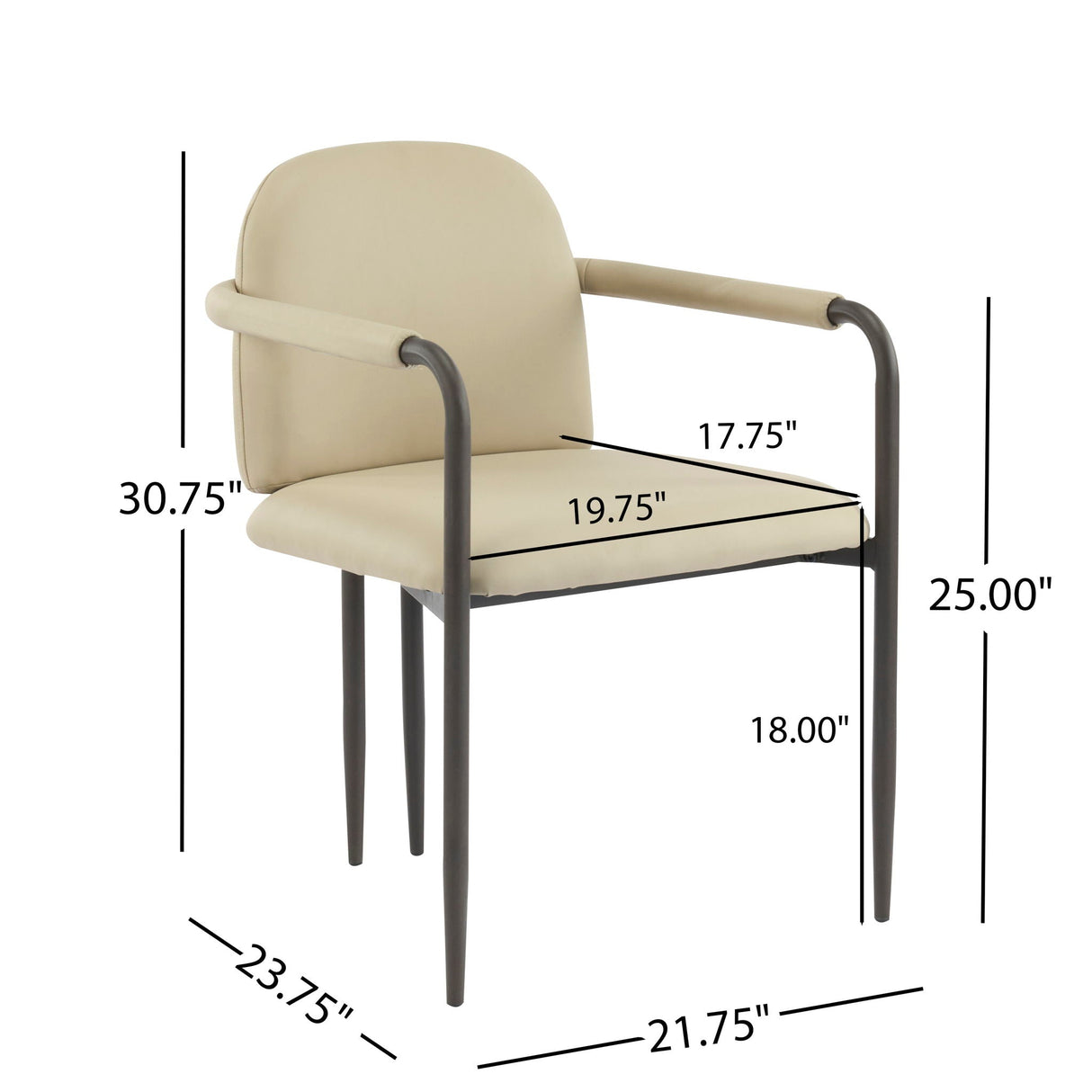 Modern Dining Chair Set of 2 with Iron Frame - Espresso / Khaki