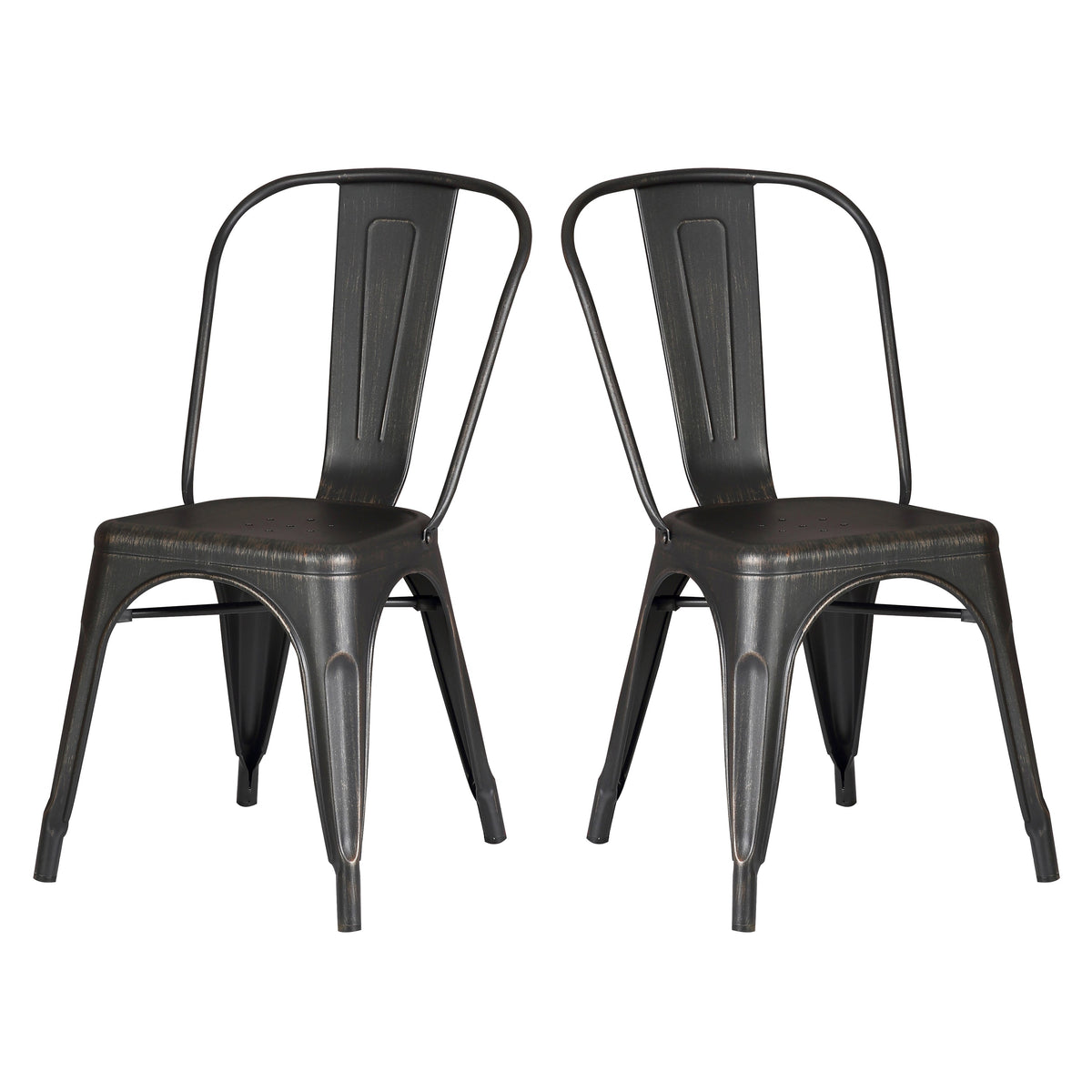 Set of 4 Stackable Metal Dining Chairs, Modern Industrial Slat Back