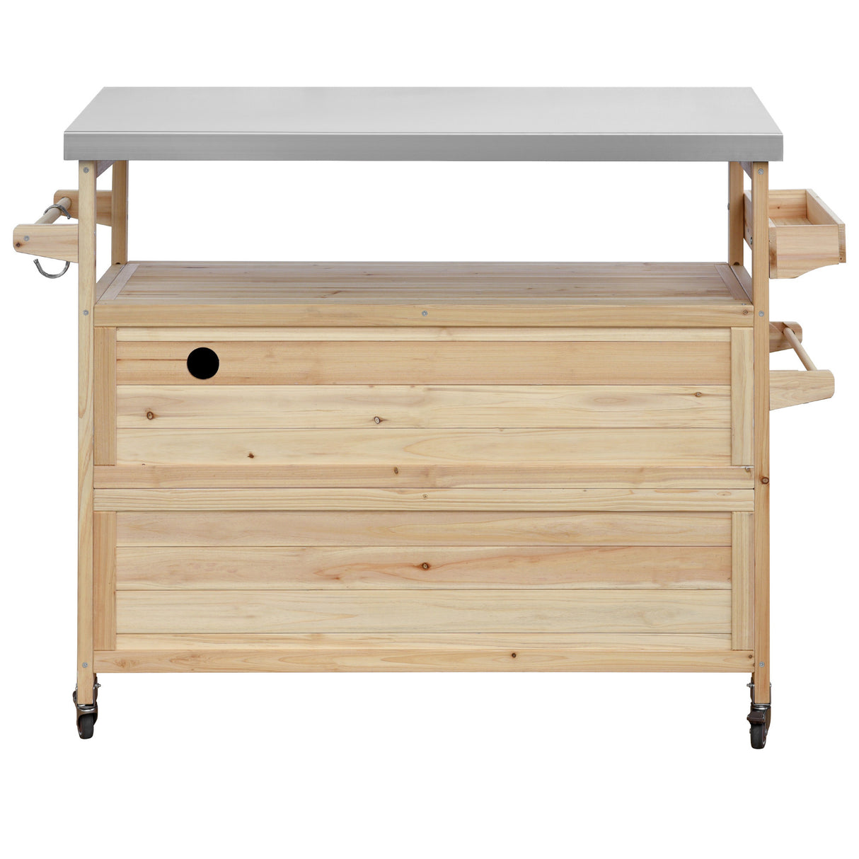 Outdoor kitchen island, rolling bar cart & storage cabinet, natural