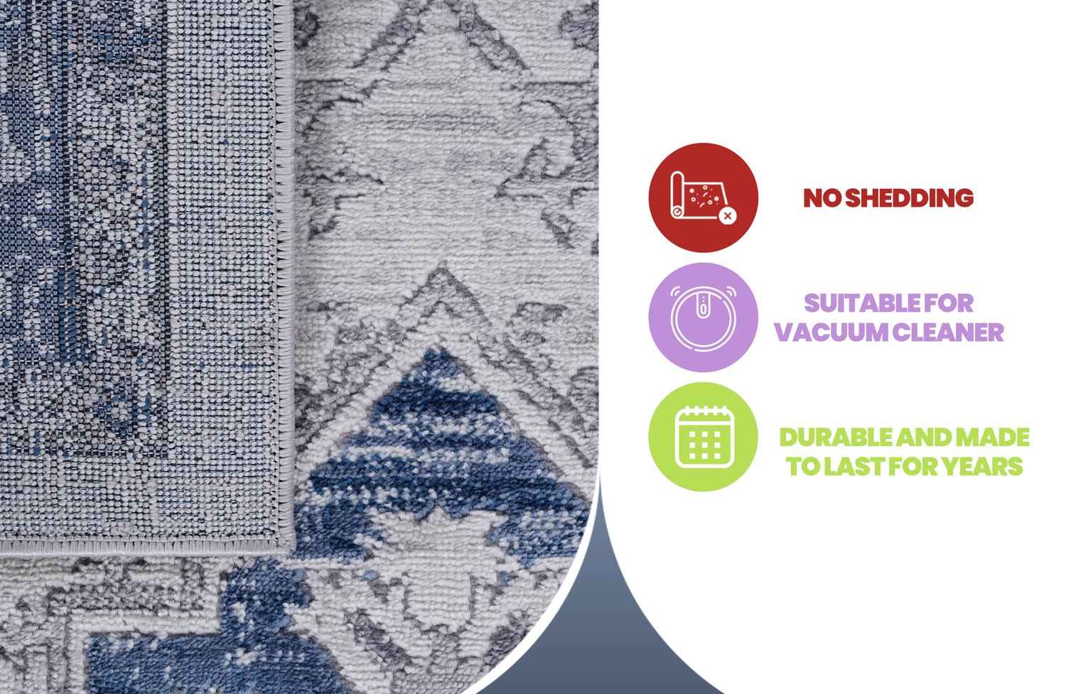 NAAR MARFI Collection 2X3 Blue/Grey/Oriental Non-Shedding and Stain Resistant Area Rug