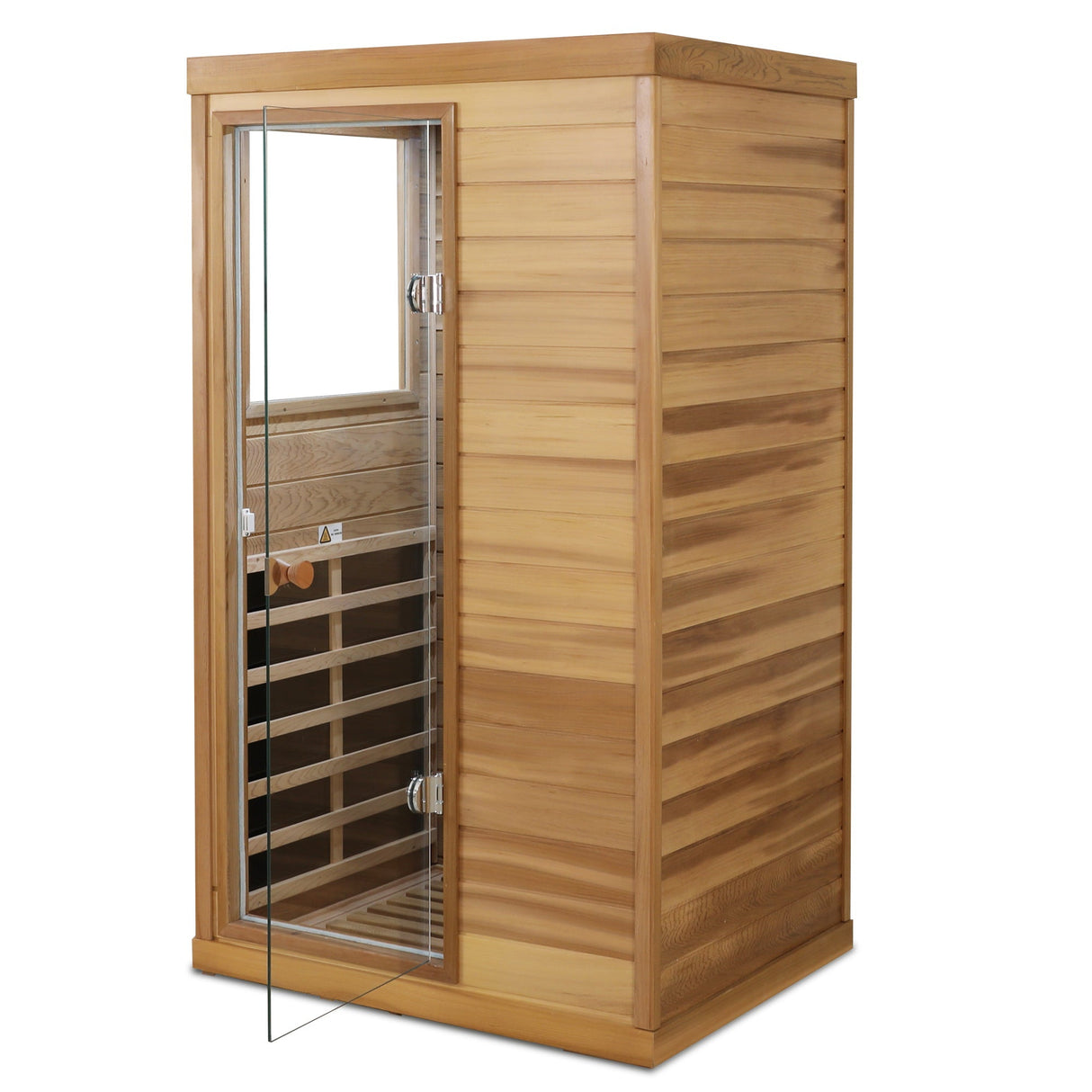 Red Cedar Mini One Person Far Infrared Indoor Sauna Room with Left Glass Door, Natural Wood & Caramel