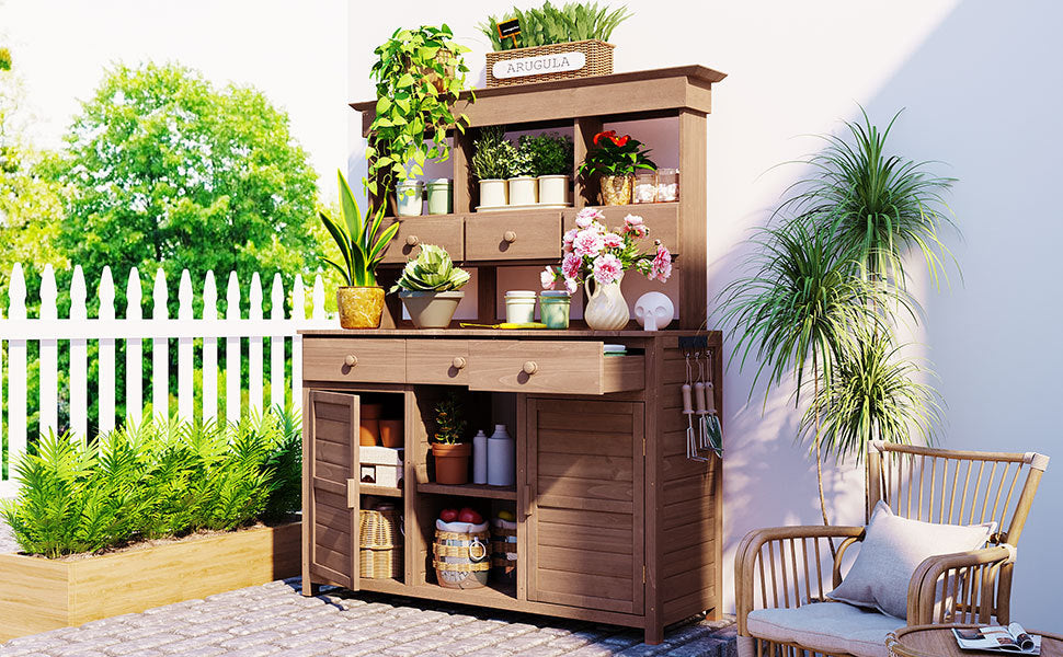 Topmax 65.7'' H Tall Garden Potting Bench Table with Hutch