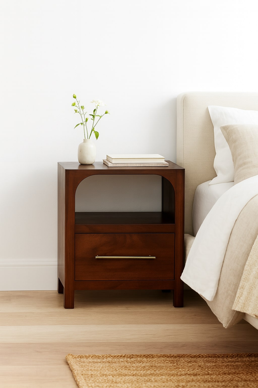 Solid Wood Arched Edge 1 Drawer Bedside