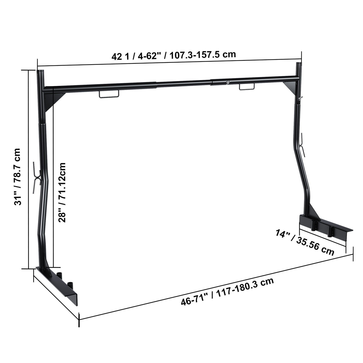 Heavy Duty Universal Truck Bed Ladder Rack, No-Drill Installation, Adjustable - Black