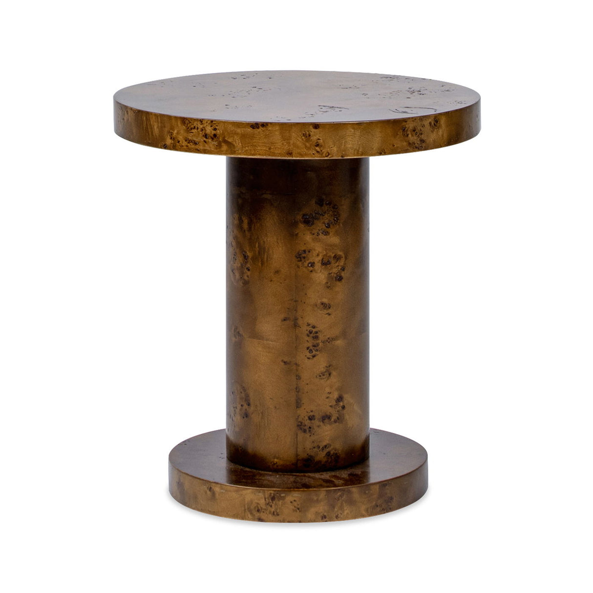Bolin Round Pillar Burl Accent Side Table - Walnut Brown
