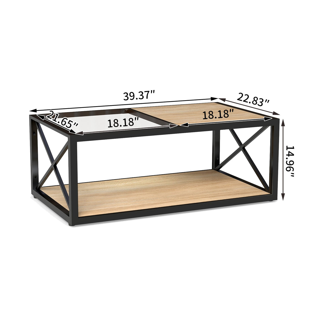 Modern Coffee Table with Tempered Glass and Natural Wood MDF Top