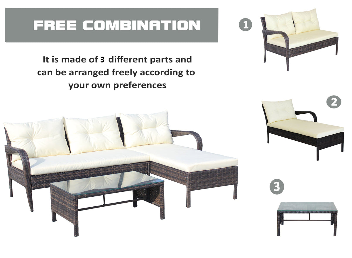 Outdoor Patio Furniture 3-Piece Conversation Set (Beige Cushion)
