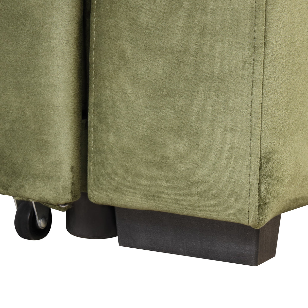 Virginia Green Velvet Convertible Sleeper Sofa with Hidden Storage Ottoman
