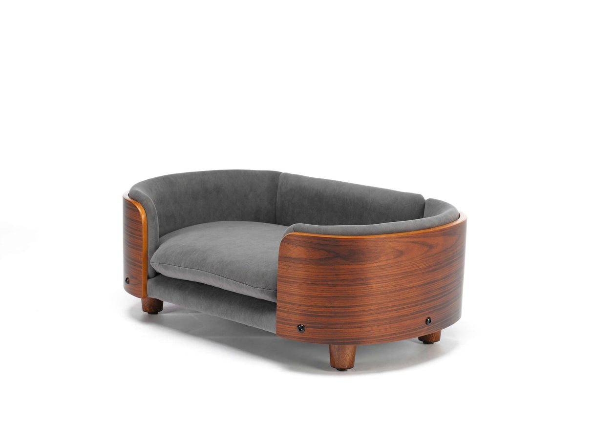 Scandinavian Style Elevated Dog Bed with Solid Walnut Wood Legs