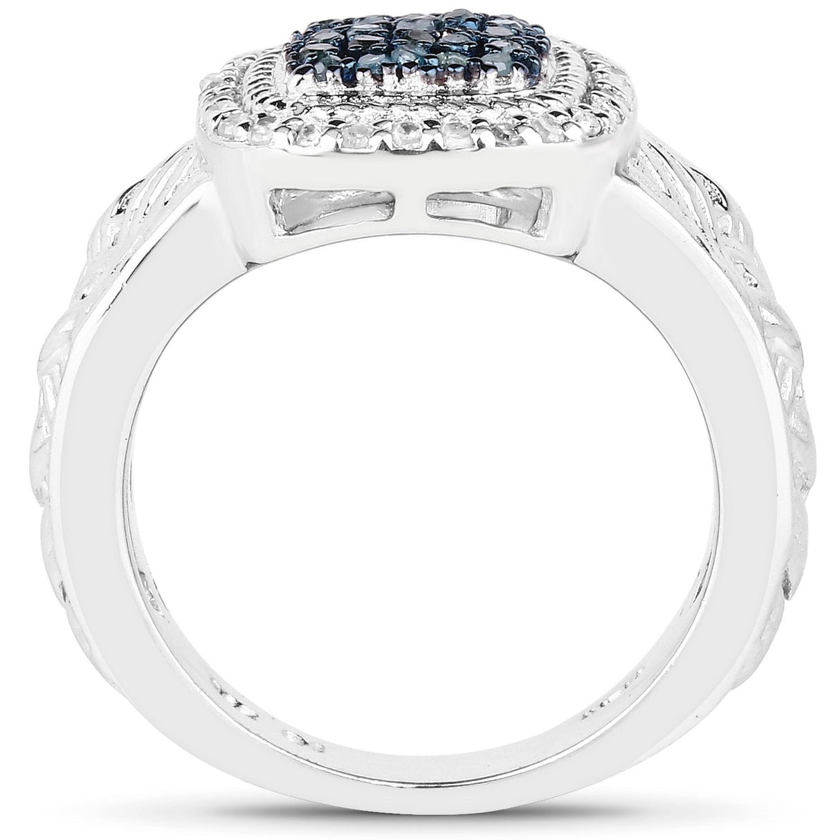0.28 Carat Genuine Blue Diamond and White Diamond .925 Sterling Silver Ring