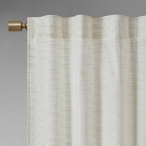 Room darkening metallic printed poly velvet rod pocket/back tab window panel pair white/gold 37x95"