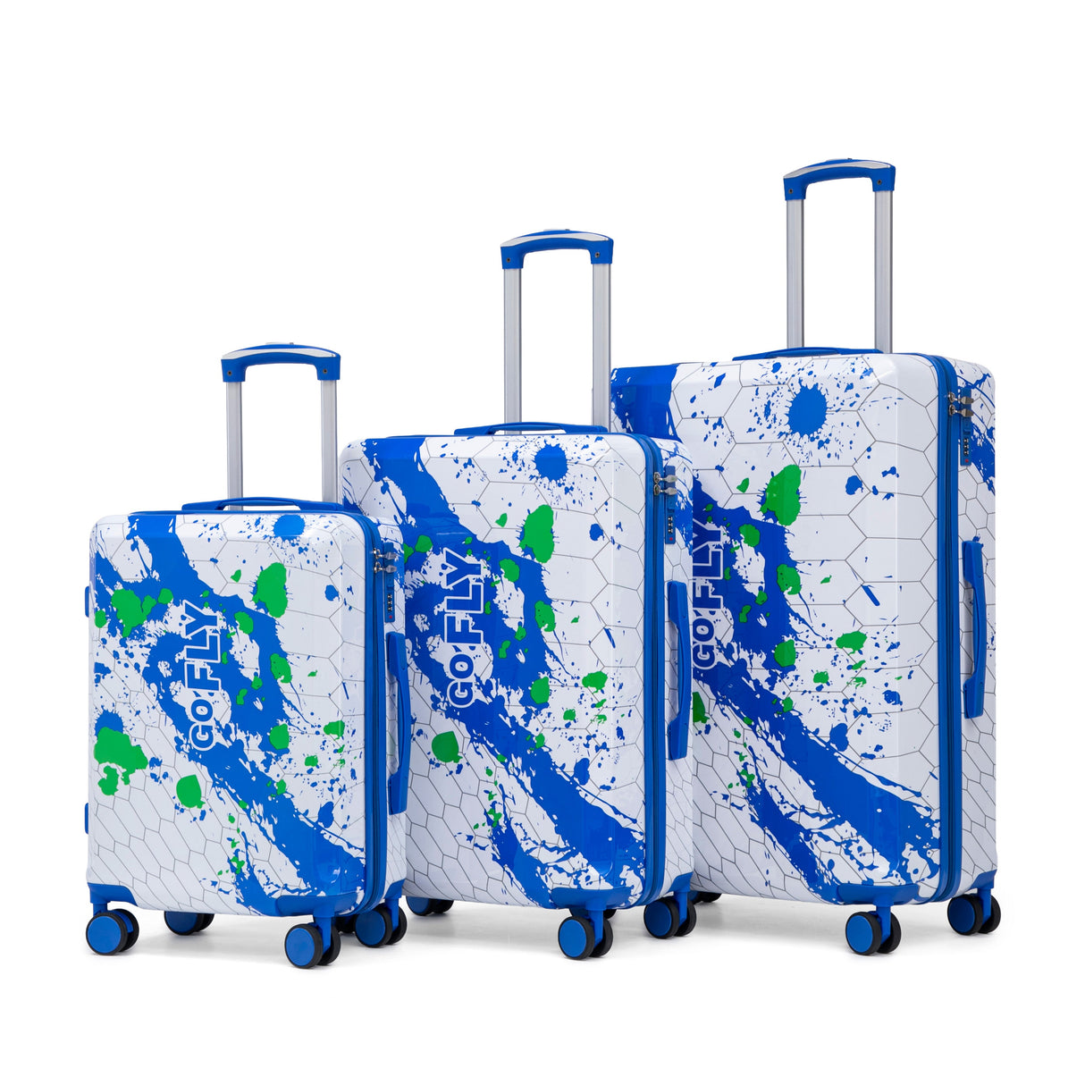 3-Piece PC Spinner Wheel Luggage Set in Blue