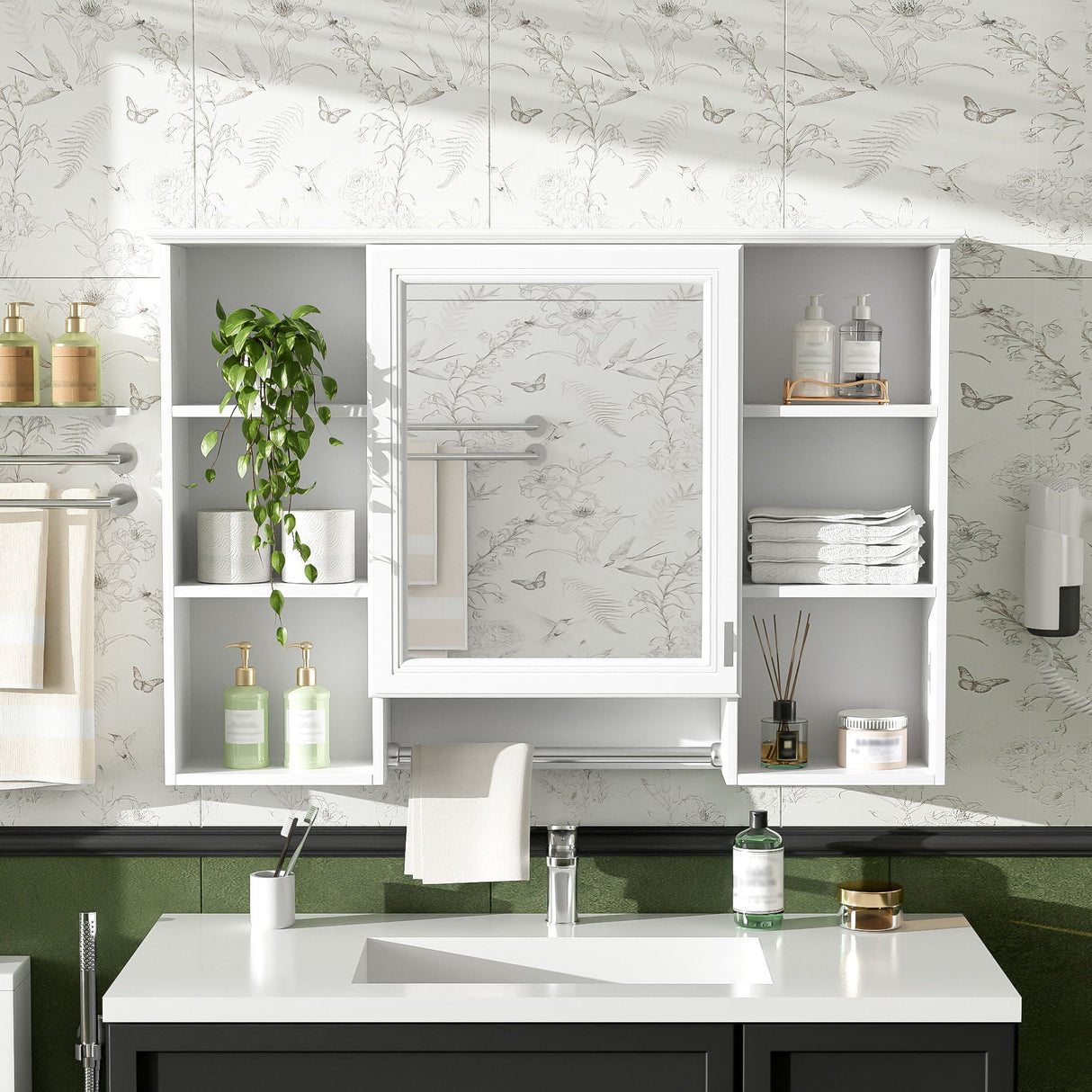 3 In 1 Modern Bathroom Mirror Cabinet With Adjustable Shelf, Soft Close Door, High Definition Mirror & Towel Bar