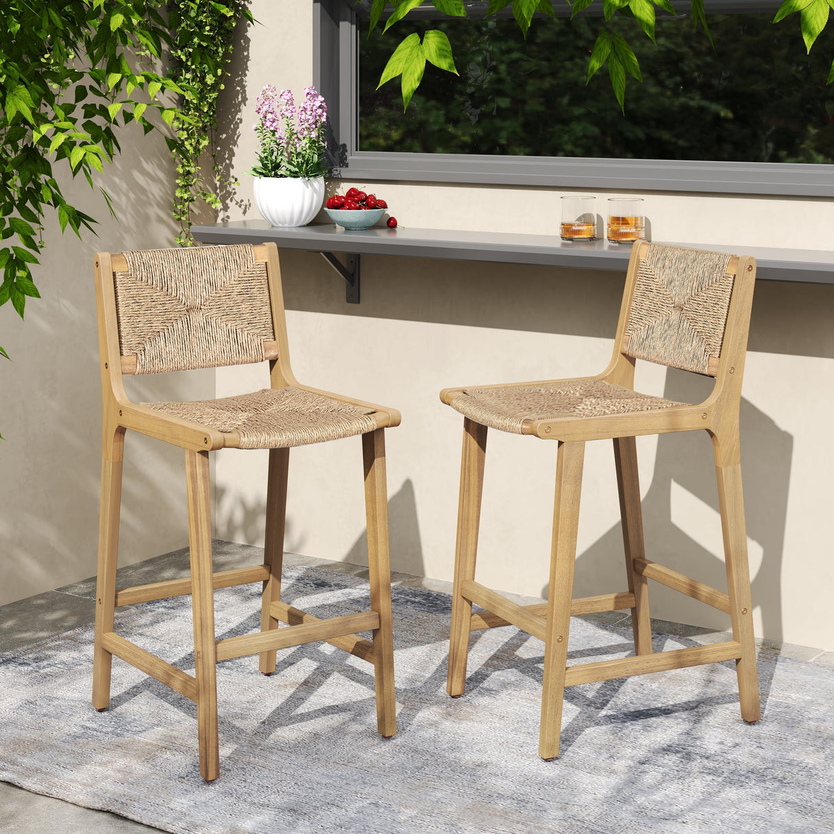 Acacia Wood Outdoor Armless Barstool - Light Teak